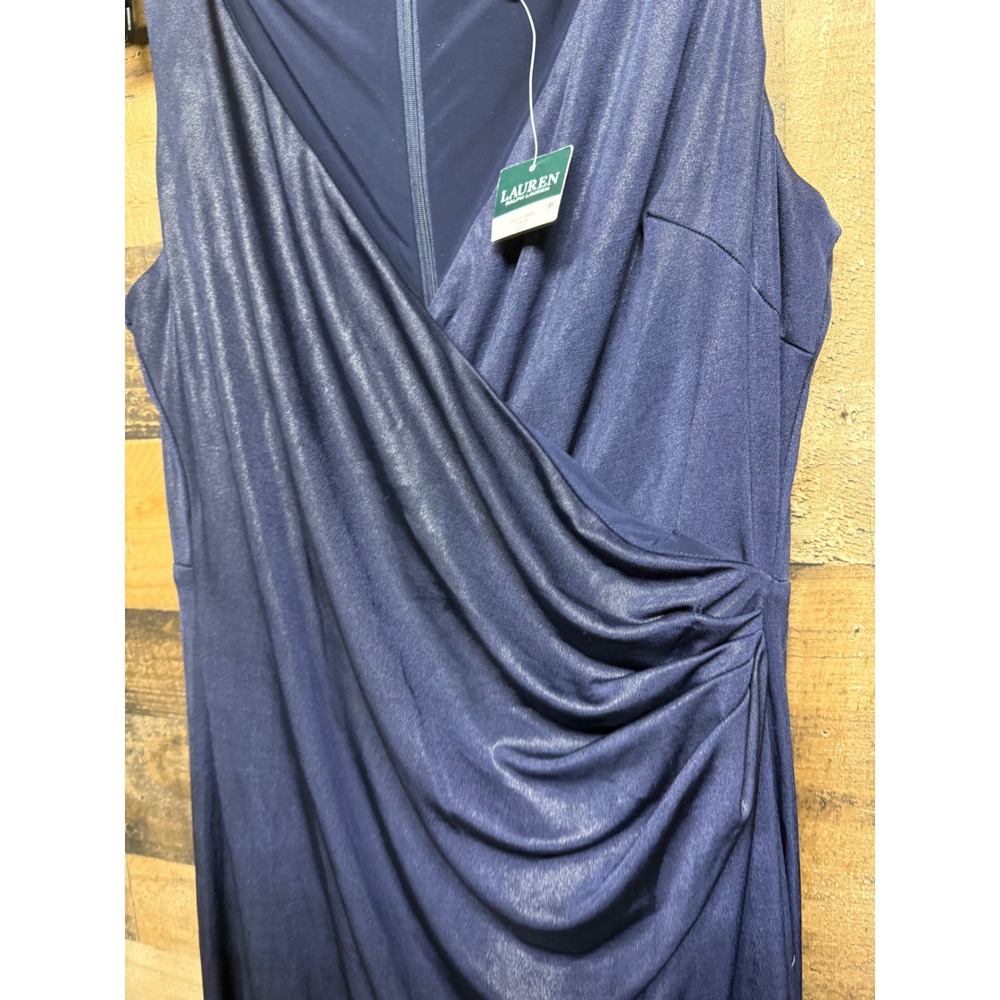 Lauren Ralph Lauren Navy Metallic Ruched Surplice Gown Dress 18 253715789002 - Picture 7 of 9